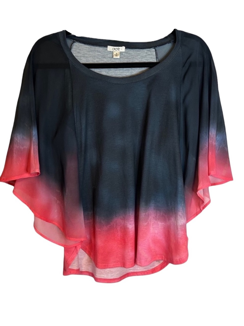 Cache Ombre Cape Sleeve Top Sheer Chiffon Whimsigoth Fairy Goth Artsy Y2K USA S